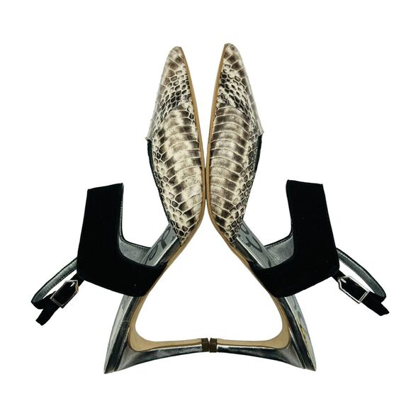 Sam Edelman Ola Slingback Pumps Womens 8.5M Ivory Black Snake Print Pointed Toe - Picture 12 of 16
